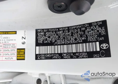 2024 Toyota Corolla Hybrid Se z USA, uszkodzony, nr VIN JTDBCMFE0R3054744